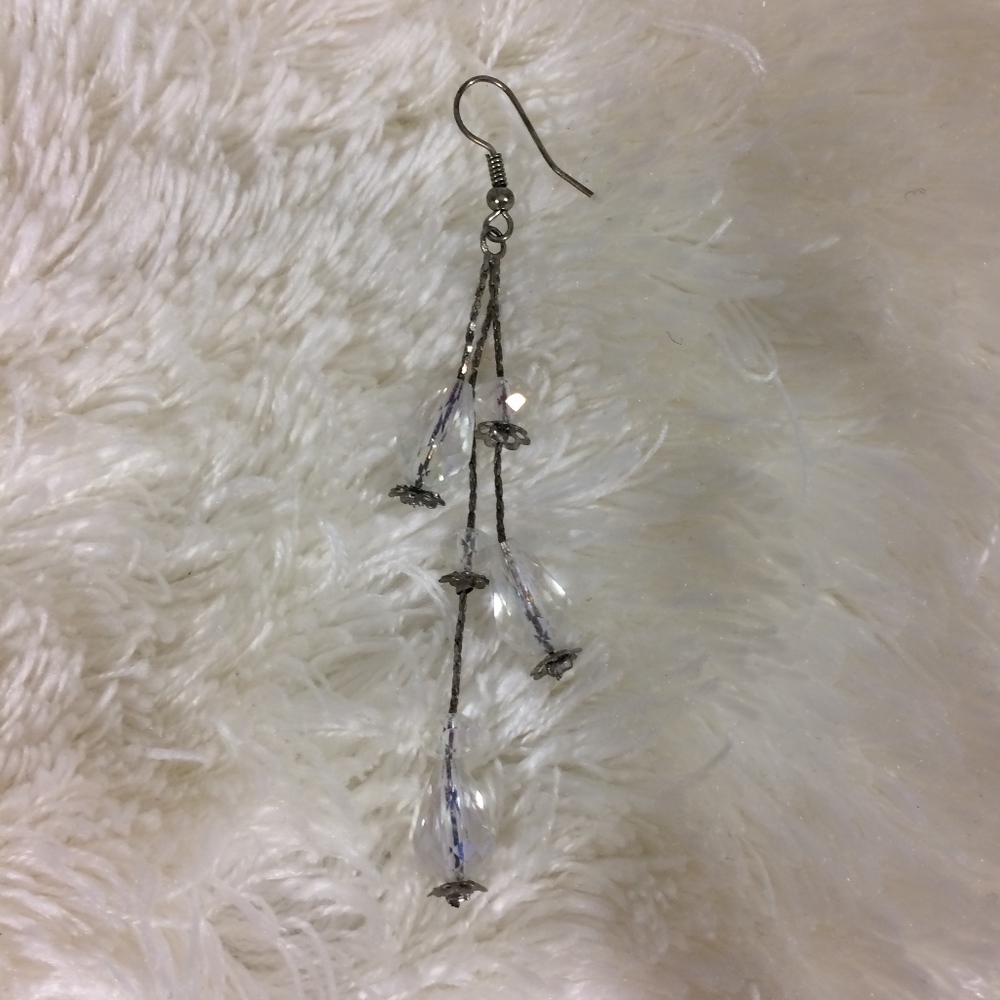 Clear Crystal & Silver Drop Dangling Hook Earrings - Picture 5 of 7